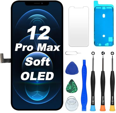 DIGI4U écran pour iPhone 12 Pro Max Soft OLED écran de Remplacement 6.7 Pouces True Tone FHD COP Display Digitizer Assembly avec Outil de réparation, Protection d'écran et adhésif résistant à l'eau