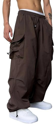 PADOLA Pantaloni Cargo Uomo a Gamba Larga Baggy Y2K Hiphop Streetwear Vita con Cordino Regolabile 4 Tasche Tessuto Traspirante e Asciugatura Rapida