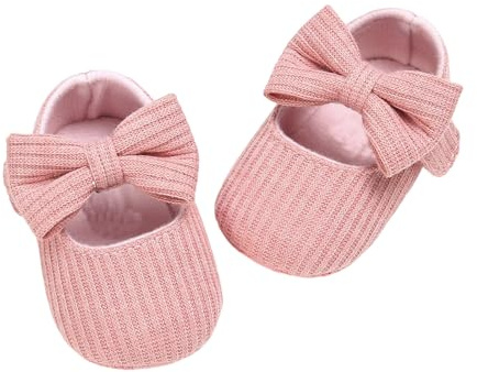 Generisch Baskets en tricot doux pour bébé avec nœud pour tout-petits et filles, chaussures d'apprentissage de la marche, chaussures de crèche pour nouveau-né à 24 mois