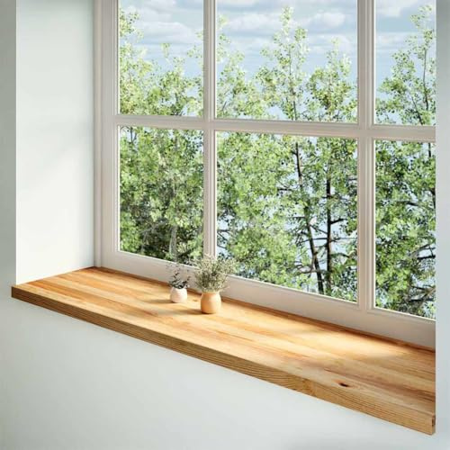 2 davanzali per finestre, marrone chiaro, 160 x 40 x 2 cm, in legno massello di rovere | Superficie non trattata, facile da pulire, venature naturali, ideale per la decorazione