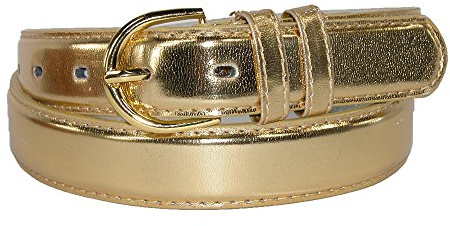 CTM Women's Leather 28.5 mm Metallic Dress Belt, Medium, Gold