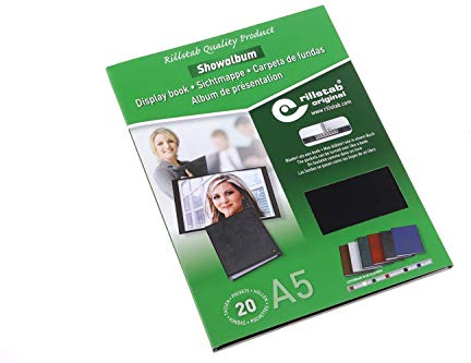 rillstab original Rillstab A5 Präsentationsmappe für Schule & Projekt - Sichtbuch & Präsentationsbuch - 20 Transparente Hüllen - 10 mm Rückenbreite - Dokumente Organisieren ohne Lochen- Schwarz 99524