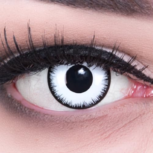 Funnylens 1 Paar farbige weiße schwarze crazy fun Jahres Kontaktlinsen White Zombie Weiss mit schwarzem Rand 1 Paar Topqualität zu Fasching,Karneval und Halloween mit gratis Kontaktlinsenbehälter