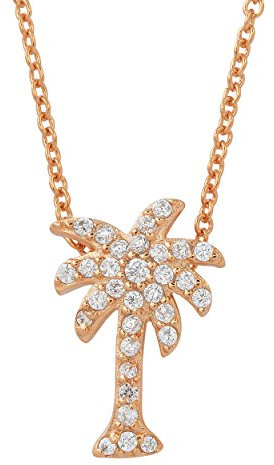 Kooljewelry Gold Over Sterling Silver with Cubic Zirconia Palm Tree Necklace (18 inch)
