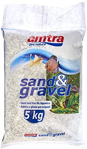 Amtra Ghiaia Noa - Ghiaia Naturale per acquario, Terreno Decorativo, Sabbia Bianca in ciottoli a grana grossa 4-8 mm, 5 Kg