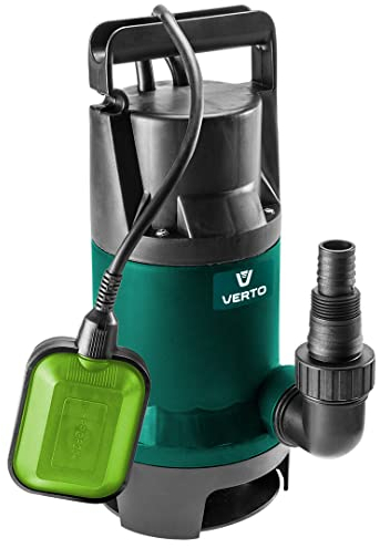 VERTO Schmutzwasserpumpe 900W, 14 000 L/H, Ø 35, Maximale Förderhöhe 7 m | Tauchpumpe Schmutzwasser mi Automatic-Funktion, Grün Tauchpumpe mit Integriertem Schwimmer