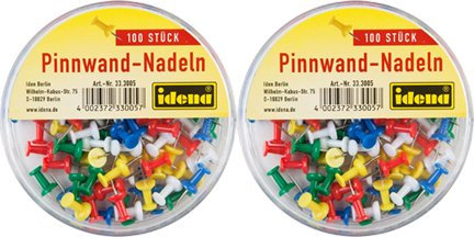 Idena 333005 - Pinnwandnadeln, 100 Stück in Kunststoffbox (2er Pack)
