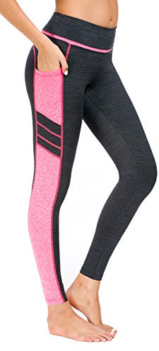 Flatik Damen Netzoberfläche Sport Gym Yoga Laufen Fitness Leggings Hose, Grau Pink(long Hosen), L