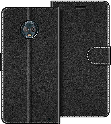 COODIO Handyhülle für Motorola Moto G6 Plus Handy Hülle, Motorola Moto G6 Plus Hülle Leder Handytasche für Motorola Moto G6 Plus Klapphülle Tasche, Schwarz