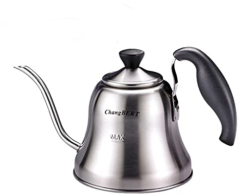 ChangBERT Pour Over Tea Coffee Kettle Gooseneck Stainless Steel Teapot, Works on Gas, Electric, Induction Stovetop - 1L (34oz)
