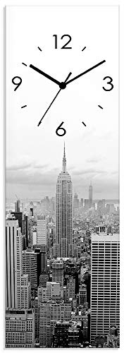 ARTLAND Wanddeko Wanduhr ohne Tickgeräusche Glas Funkuhr 20x60 cm Rechteckig Lautlos New York Skyline Städte USA Amerika Manhattan Modern S7MH