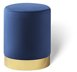 LIFA LIVING Runder Samt Pouf in dunkelblau Ø 30 cm, Zylinderförmiger Samthocker mit goldenem Detail, Fußhocker aus Samt in Navy, Sitzhocker Marineblau