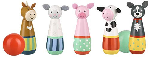 Farm Animals Wooden Skittles - Bowling Set Skittles Game for Kids, Indoor and Garden Toys - Wooden Toys for 2 Year Olds, Toddler - Early Development & Activity Toys by Orange Tree Toys