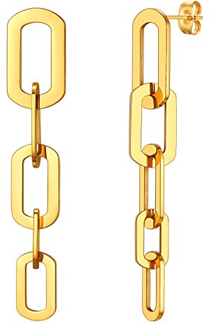 FOCALOOK 18k vergoldet Ohrringe für Damen Mädchen goldfarben Kette Design baumeln Ohrringe 61mm lang Hängeohrringe trendiger Modeschmuck Accessoire für Valentinstag Jahrestag