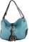 modamoda de - T10 - ital. Schultertasche Umhängetasche aus Leder, Farbe:Pastellblau/Dunkelbraun