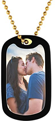 Bandmax personalisiert Fotogravur Dog Tag Kugelkette 60cm Namenskette Hundemarke Anhänger mit Silikon Rahmen Halskette 18k vergoldet Militär Erkennungsmarke Modeschmuck Accessoire
