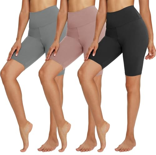TNNZEET 3er Pack Radlerhose Damen High Waist Shorts Kurze Sporthose Blickdicht Sommer Leggings Unter Kleider für Sport Yoga,Schwarz/Hautfarbe/Hellgrau,S-M
