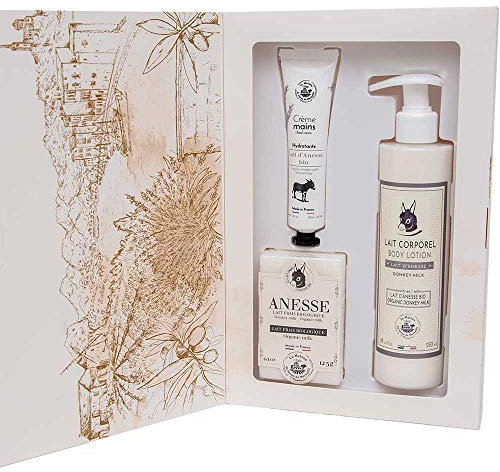 Savon de Marseille - Französisches Geschenkset mit frischer Bio Eselsmilch - Eselmilchseife, Eselmilch Körperlotion, Eselmilch Handcreme