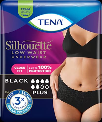 TENA Silhouette, Noir, Vita Bassa, Taglia L, 27 Mutandine per Perdite Urinarie, Elasticizzate, Monouso, per Donna