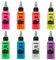 Moon Glow Pintura para tela Neon UV 3D - Pintura textil para ropa, camisetas, bolsos, zapatos y lienzos Multicolor 30 ml (Paquete de 8)