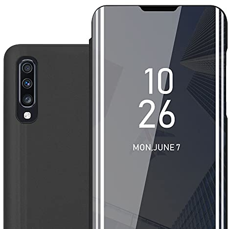 Cadorabo Hülle kompatibel mit Samsung Galaxy A70 / A70s Schutzhülle TPU Silikon Case 360 View Spiegel, Slim Kratzfest Weiche Gummi mit Rundumschutz Cover Hülle für Galaxy A70 / A70s in Schwarz