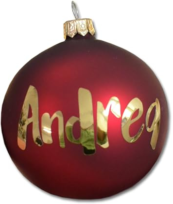 Feenstaub Weihnachtskugel Christbaumkugel personalisiert, Weihnachtsschmuck mit Namen, rote Weihnachtsbaumkugel aus Glas Ø8cm mit Goldener Schrift, beschriftete Tannenbaumkugel
