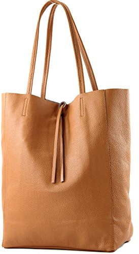 modamoda de T163 Damen Leder Shopper Schultertasche Large mit Innentasche handmade in Italy, Farbe:Cognac2021