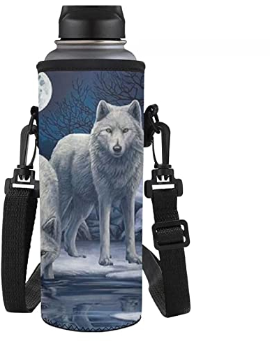 Jndtueit Insulated Water Drink Bottle Covers Galaxy Wolf Moon Pattern Reusable Drink Container Water Bottle Carrier Bag