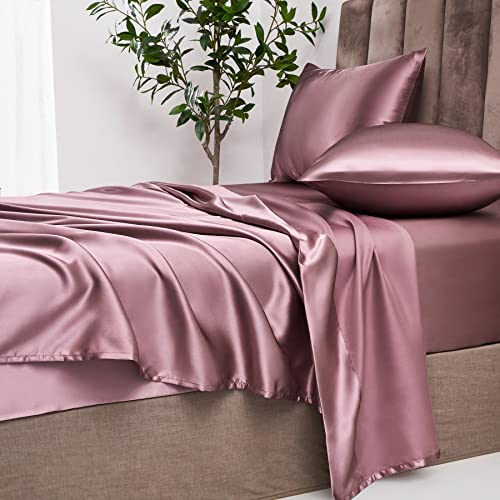 Spannbettlaken 160x200 Boxspringbett Frottee Satin Altrosa Rosa Uni Muster Topper Bettlaken Glänzend Seide Spannbetttuch 160 x 200 Spannbetttücher für Hohe Matratze bis 25-30 cm