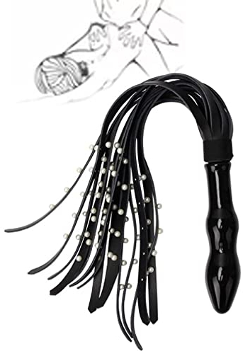 Frusta a sfera con manico in vetro Frusta in pelle, accessorio universale per il fitness per cosplay con montaggio di perle (nero)