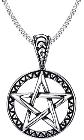 Bijoux Vintage Pentagramme Pentacle Païen Wiccan Sorcière Gothique Étain Pendentif Collier pour Hommes Titane Acier Cadeau