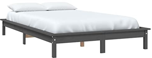 vidaXL Massivholzbett Bettgestell Bett Holzbett Doppelbett Bettrahmen Lattenrost Schlafzimmerbett Schlafzimmermöbel Grau 140x190cm Kiefer