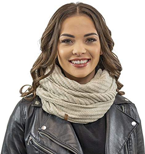 VIVISENCE Damen Winter Loop Schal Aus Modischer Gemütlich Wärmendem Garn Doppelt Um Den Hals Tragbar Wintertage Frauen Elegante Und Sportliche Outfits Winter Herbst Modell 7017S, Beige,Einheitsgröße