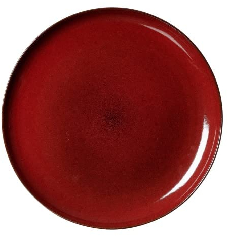 Ritzenhoff & Breker Gambia Speiseteller, 28 cm, Runder Teller mit braunem Rand, Skandinavisches Design mit Reaktivglasur, Steinzeug, Rot