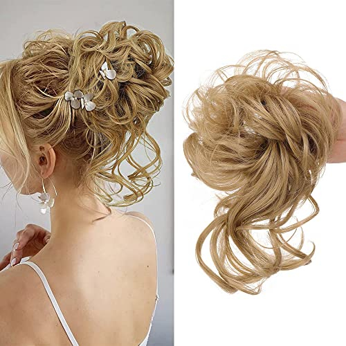 Haarteil dutt Blond Haargummi Mit Haare messy bun haarteil blond Tousled Updo Hairpieces Bun Scrunchies Erweiterungen für Frauen Mädchen (#24 hellbraun)
