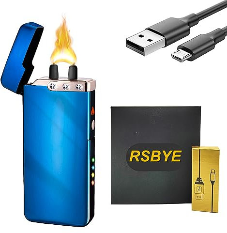 RSBYE Encendedor de plasma de arco de llama, encendedor eléctrico, encendedores eléctricos recargables por USB Encendedor impermeable a prueba de viento con indicador de batería LED (azul)..