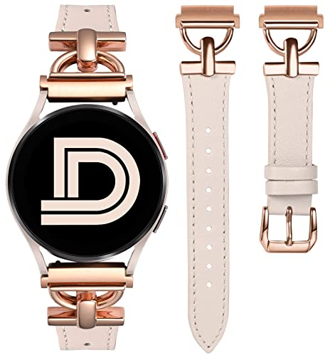 Wearlizer Lederarmband Kompatibel Mit Samsung Galaxy Watch 7/6/4/5 Active 2 40mm 44mm/5 Pro 45mm/4 Classic Damen, 20mm Elegant Armbänder für 6 Classic/FE 40mm, Polarstern/Rosegold