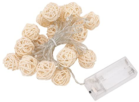Shanrya Rattan-Kugel-Lichterketten, Batteriebetrieben, 20 LED, Romantische Rattan-Lichterketten mit Warmem Effekt Zur Dekoration