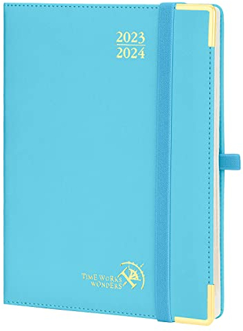 POPRUN Premium Kalender 2023 2024 Wochenplaner 22 x 16,5 cm, 17-Monate-Terminplaner (Aug.2023-Dez.2024), Planer Hardcover mit Vergoldete Schutzecken, 100 GSM FSC®-Zertifiziertem Papier - Blaugrün