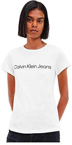 Calvin Klein Damen T-Shirt Kurzarm Core Logo Slim Fit Tee Rundhalsausschnitt, Weiß (Bright White), XS
