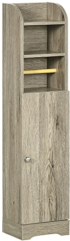 kleankin Armadio alto da bagno, colonna ausiliaria da bagno, armadio multiuso con ripiano regolabile e porta rotolo di carta per soggiorno, camera da letto, 23 x 18 x 100 cm grigio