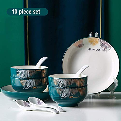 TONPOP Plato llano de cerámica Juego de vajilla Cuencos de cerámica para cereales, Platos de cerámica y Platos hondos, Pasta, Ensalada, Cereales, Sopa, Microondas y Lavavajillas Sala (A)