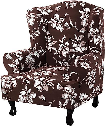 Ohrensesselbezüge Mit Vintage Blumenmuster 1 Stück, Hochelastischer Sesselbezug Exquisiter Einzelsofabezug All-Inclusive Tiger Hocker Stuhlhussen Minimalistischer Möbelschutzbezug ( Color : Brown )