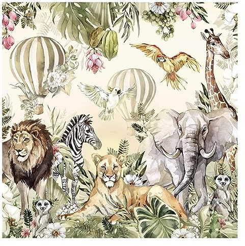 Bilderwelten Fototapete Kinderzimmer Aquarell Savannen Tiere 288 x 288 cm Vlies-Tapete XXL Smart Wandtapete Wanddekoration Kindertapete