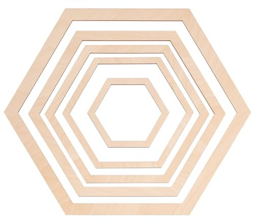 BENECREAT 5 Größen Sechseckiger Makramee-Umriss, Holz Sechseckiger Makramee-Rahmen, Holzreifen Ringe Makramee-Kunstrahmen Weben Makramee Für Heimwerker, Basteln, Heimwandbehang, 3 mm Dick