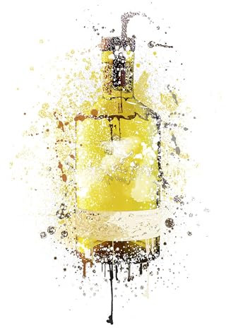 Hey Chimp Mustard Gin Bottle Watercolour Print - Unique Modern Kitchen Wall Art Poster - Drink prints and Yellow Gin Bottle Posters for Kitchen, Dining Room, Diner