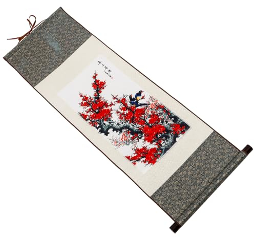 Cabilock Hängende Pflaumenblüten-seidenmalerei Im Chinesischen Stil Für Die Heimdekoration Rustikale Wandkunst
