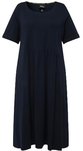 Ulla Popken Damen große Größen Übergrößen Plus Size Jersey-Midikleid, A-Linie, Rundhals, Halbarm Marine 54+ 827920130-54+