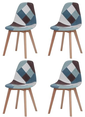 GrandCA HOME 4er-Set Esszimmerstühle mit Sitzkissen aus Patchwork-Stoff, Küchenstühle mit Holzbeinen für Wohnzimmer, Esszimmer und Küche,Morandi Grün