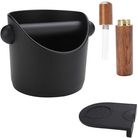 IHKFILAN Coffee Knock Box,ABS Coffee Grind Knock Box for Barista,with Coffee Cushion and Coffee Stirring Needle,Coffee Machine Accessories,Removable Knock Bar and Non-Slip Base Espresso Accessories